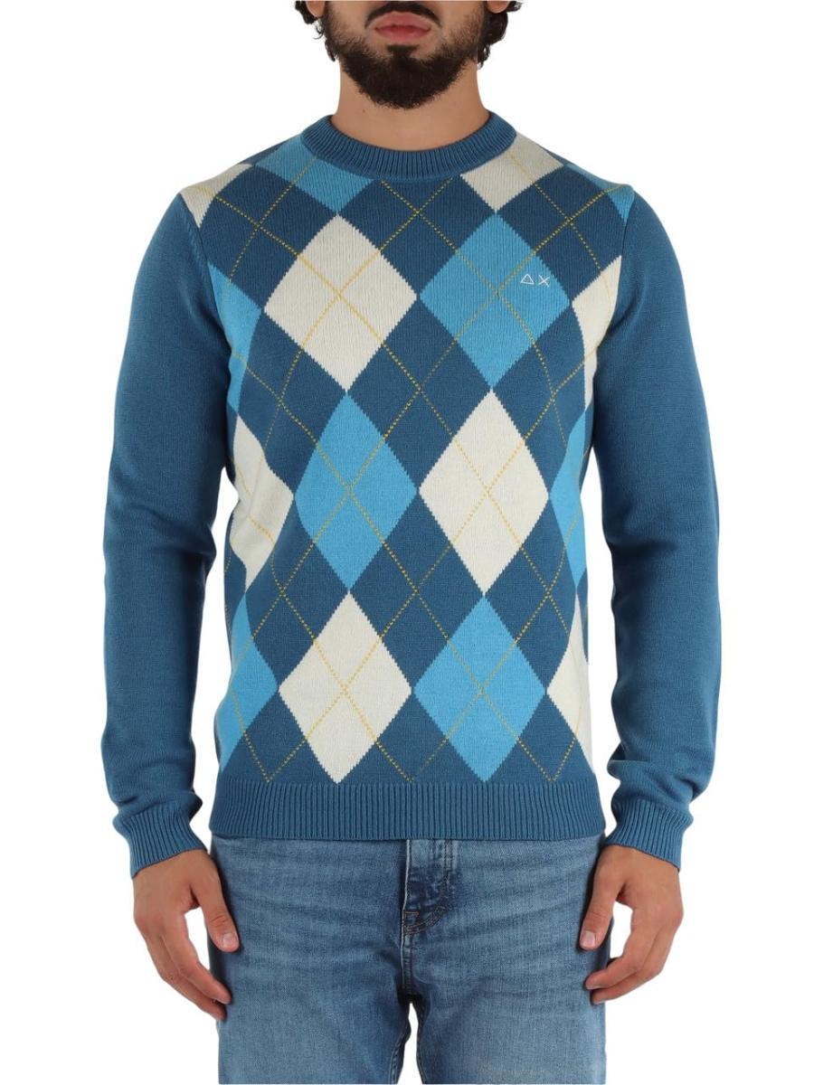 SUN68 Maglia Girocollo in Misto Lana Merino e Cashmere | 5BSUAK45160 8081 Blu Chiaro-Azzurro