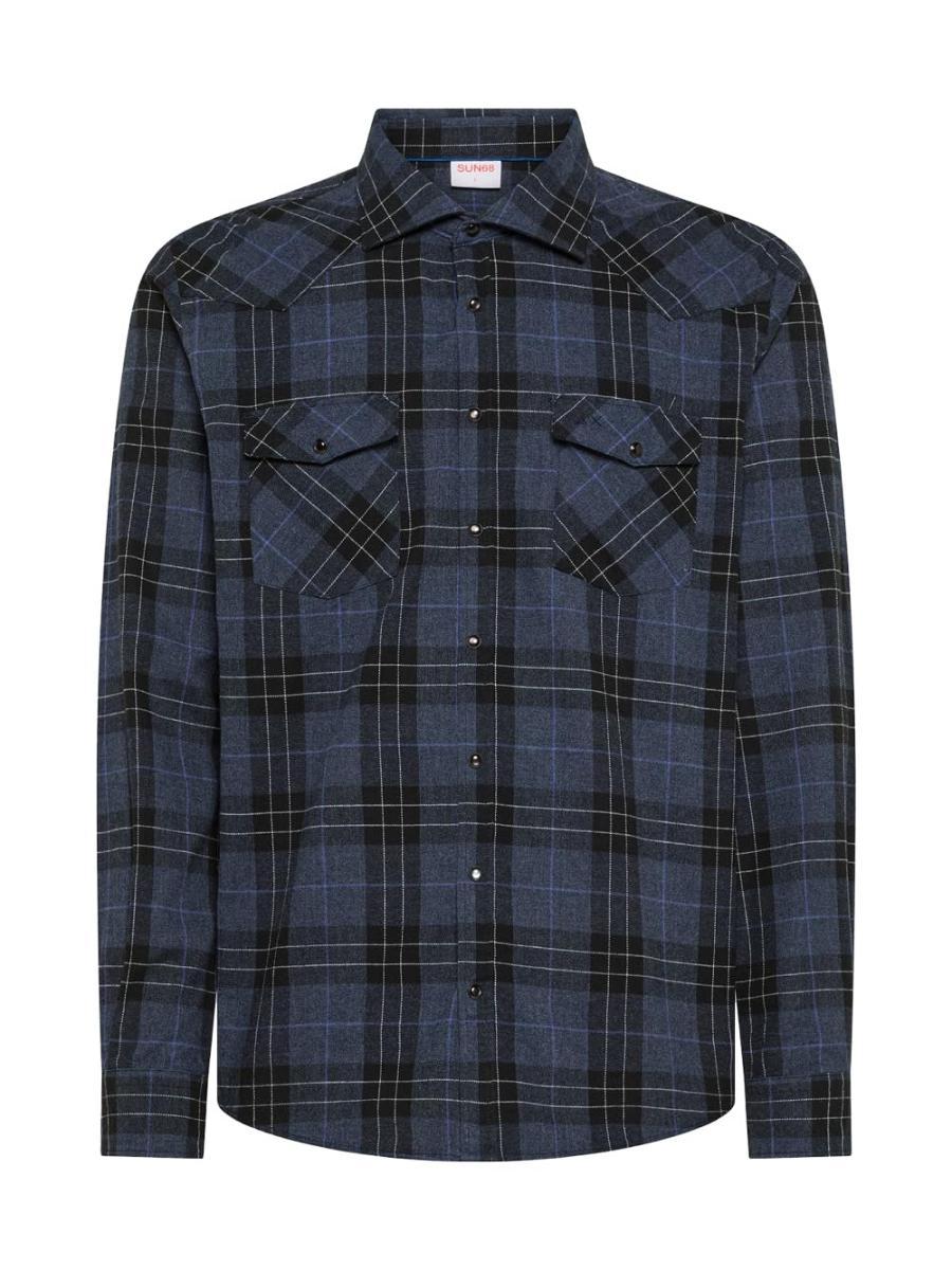 SUN68 Camicia in Cotone Check Navy Blue S45109 07 M-Blu