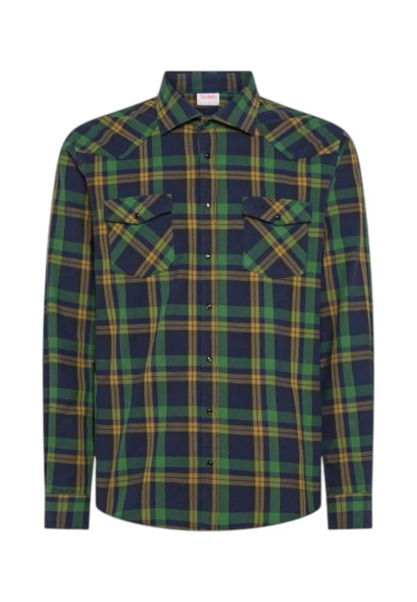 SUN68 Camicia in Cotone Check Navy Blue S45109 07 M-Verde