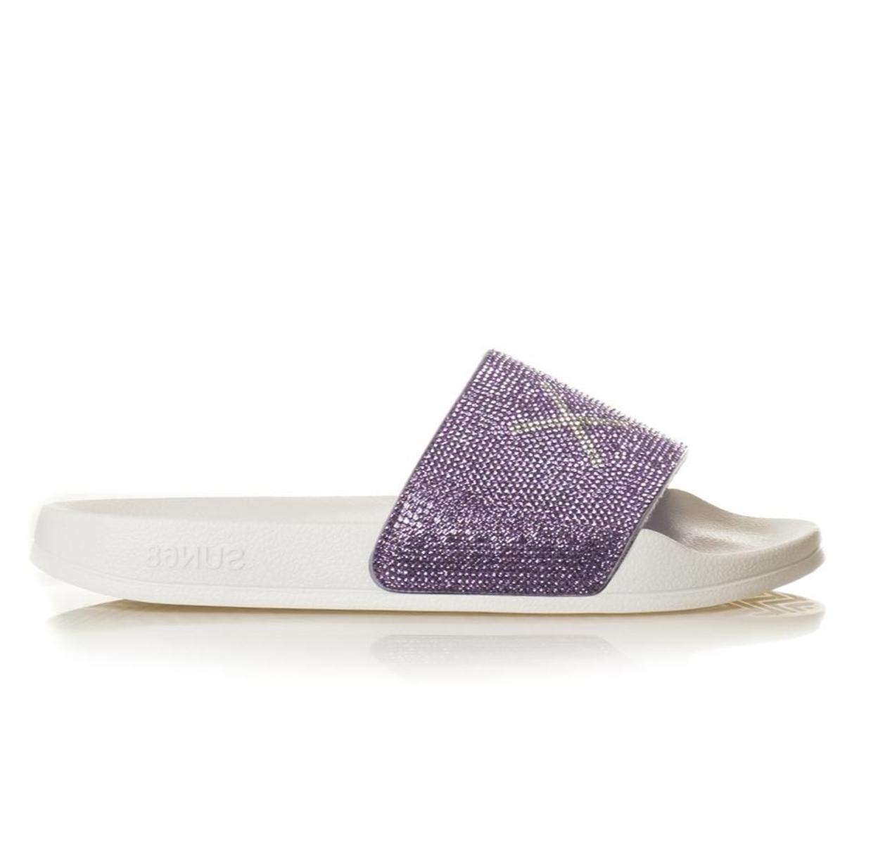SUN68 Girl's Slipper Strass Logo Teen X36411T.0124-Bianco/Lilla
