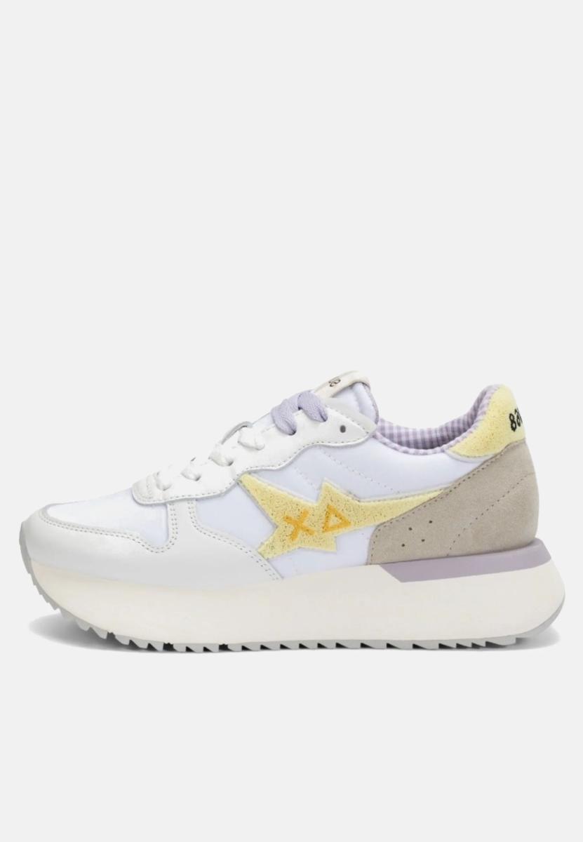 SUN68 Z36222 Big Stargirl Spongee Logo Bianco Giallo Scarpe Sportive Donna in Pelle e Tessuto Zeppa