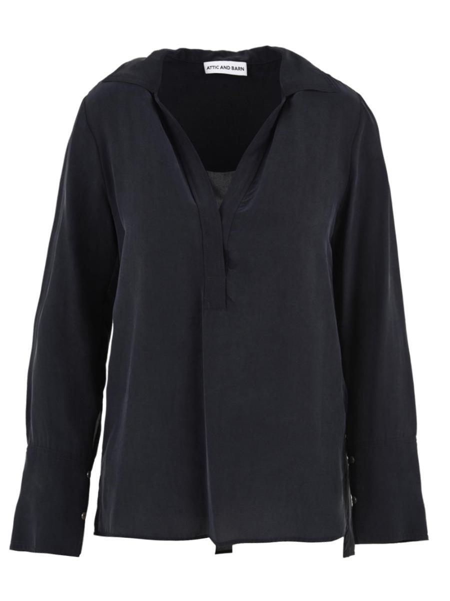 Blusa Donna blu scuro con manica lunga e scollo a V