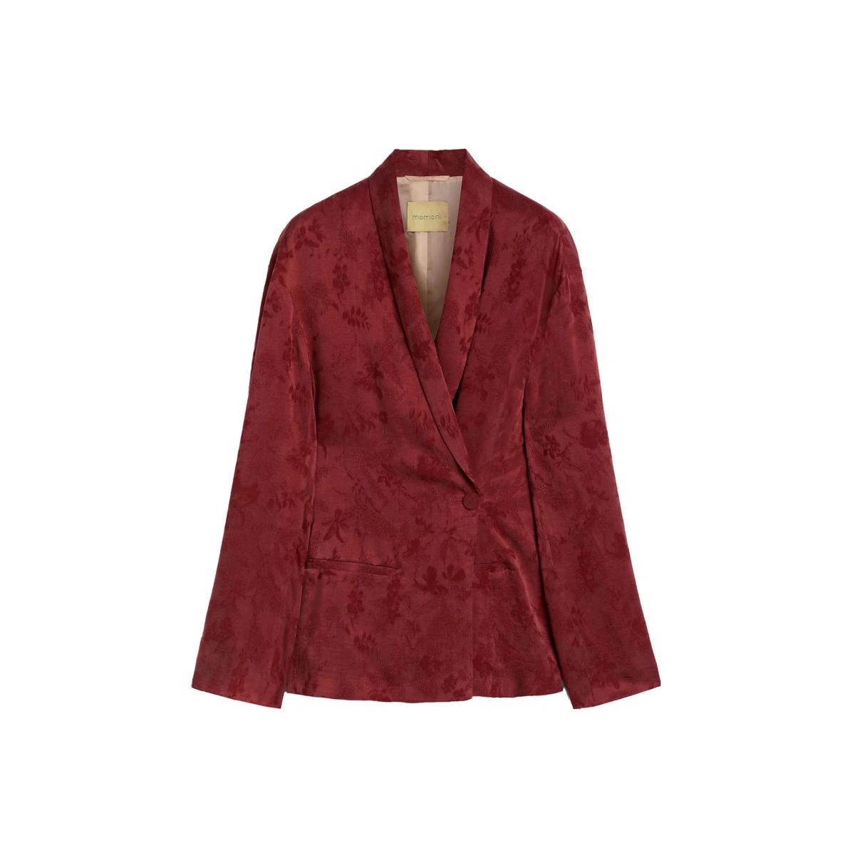 Giacca Donna monopetto con jacquard floreale-Bordeaux