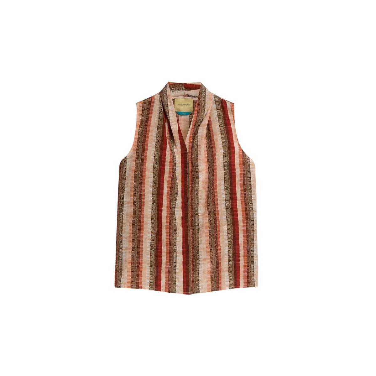 Top Donna a righe con bottoni nascosti