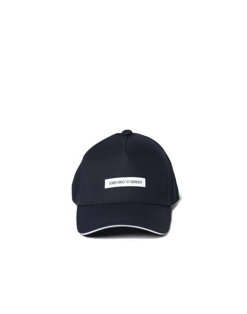 Emporio Armani  Cappello Da Baseball Blue Con Patch In Leather White Con Logo Lettering