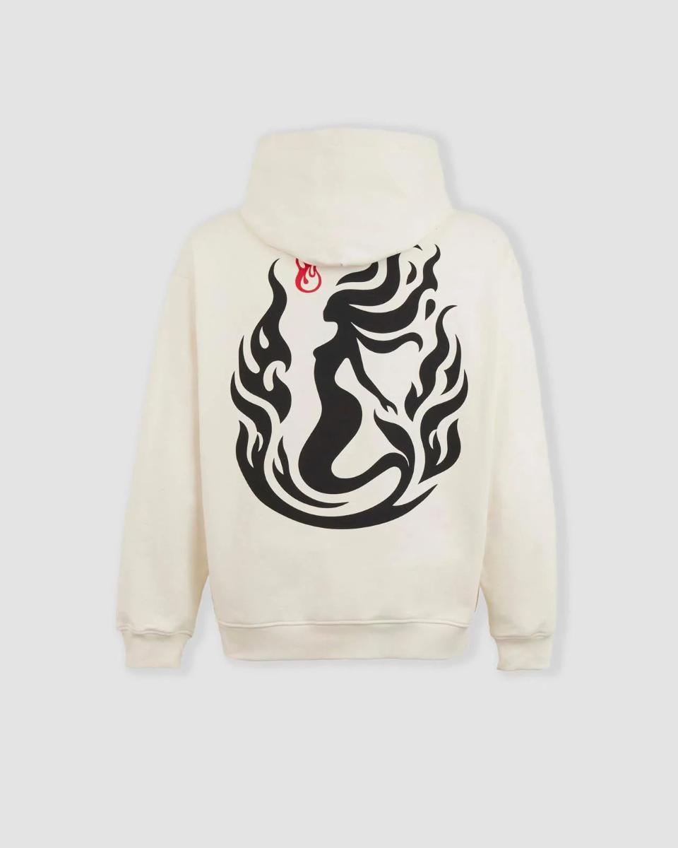 OFF WHITE HOODIE WITH MERMAID VISION PRINT ON BACK VISION PRINT ON FRONT AND RED LABEL