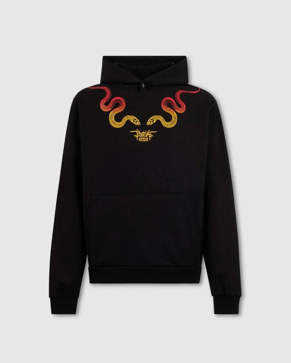 BLACK HOODIE WITH ORANGE AND YELLOW SNAKE PRINT-Nero