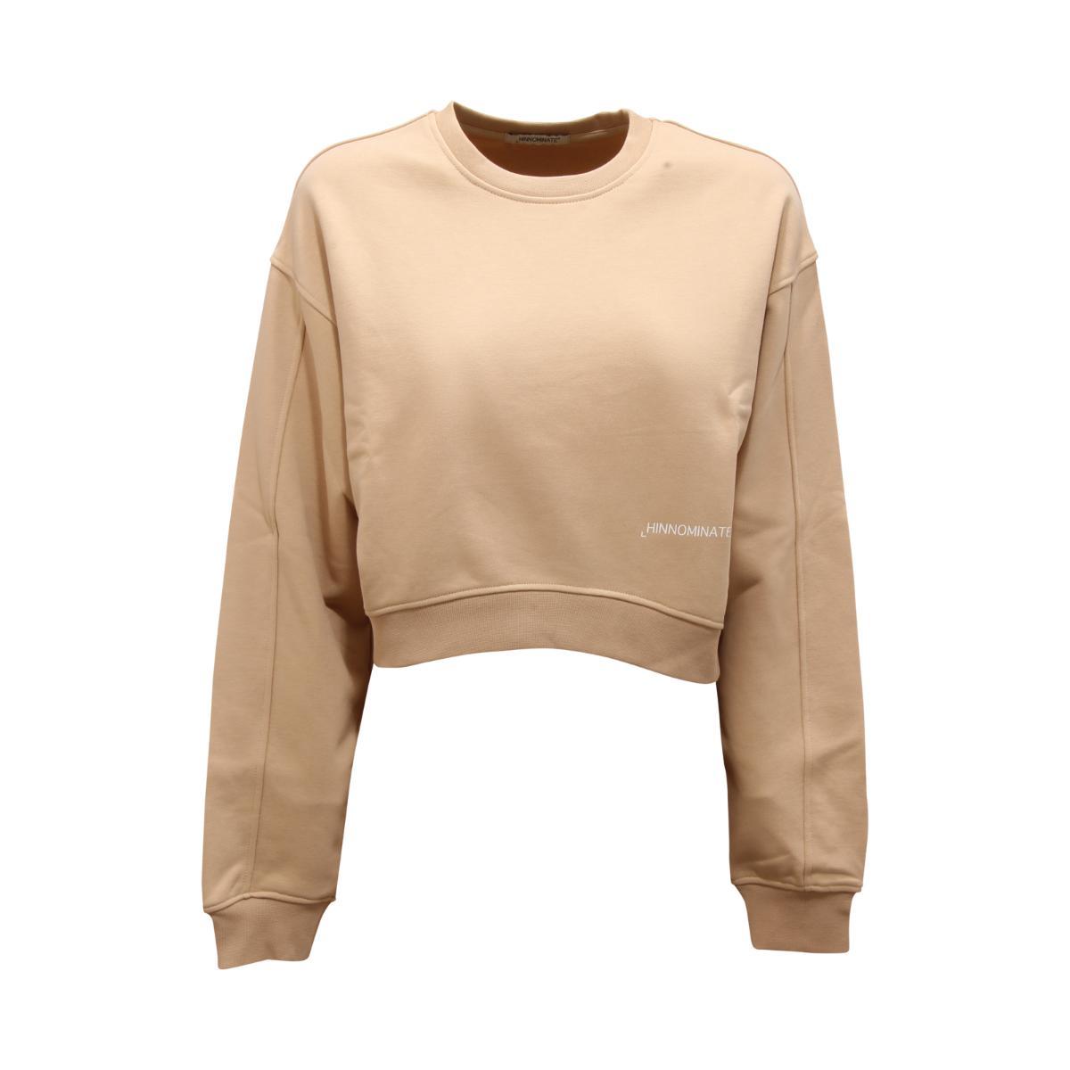 P4593 FELPA DONNA HINNOMINATE WOMAN CROPPED SWEATSHIRT-Beige
