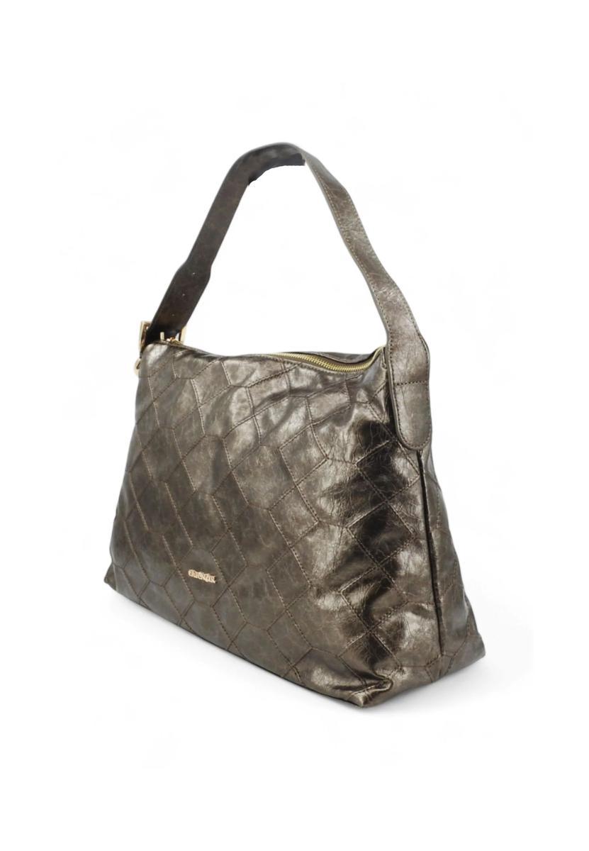 CAFèNOIR - Sacca Effetto Pelle Metallizzato Con Ricamo Geometrico, Da Donna, Colore Bronzo, Taglia Unica