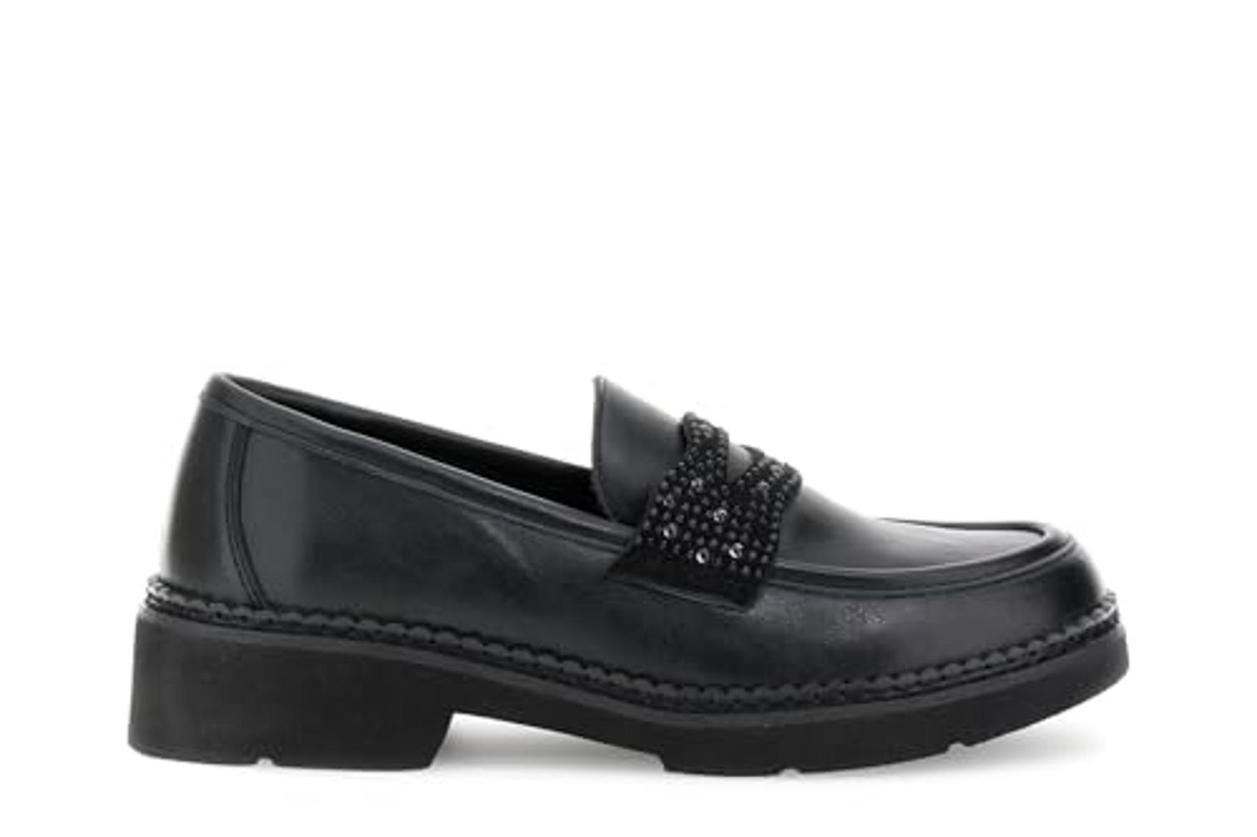 CafèNoir - Mocassini con Passante Strass E Borchie, da Donna, Colore Nero-Nero