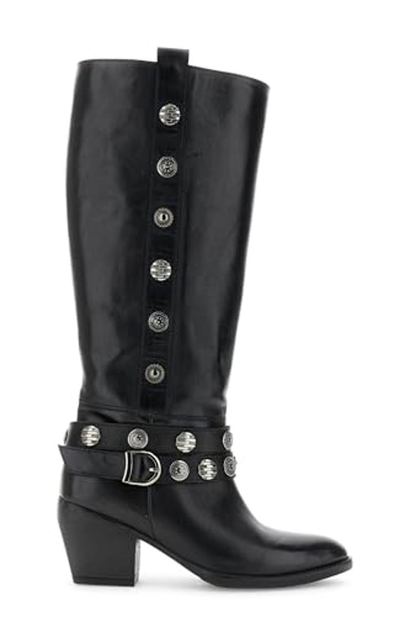 CafèNoir - Stivali In Pelle Con Bottoni Ornamentali, Da Donna, Colore Nero-Nero