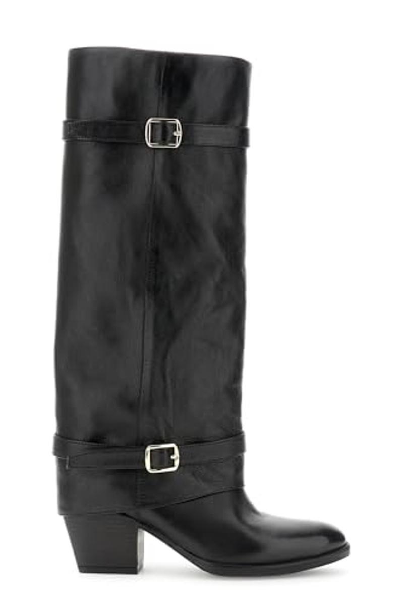 CafèNoir - Stivali In Pelle Con Risvolto E Fibbie, Da Donna-Nero