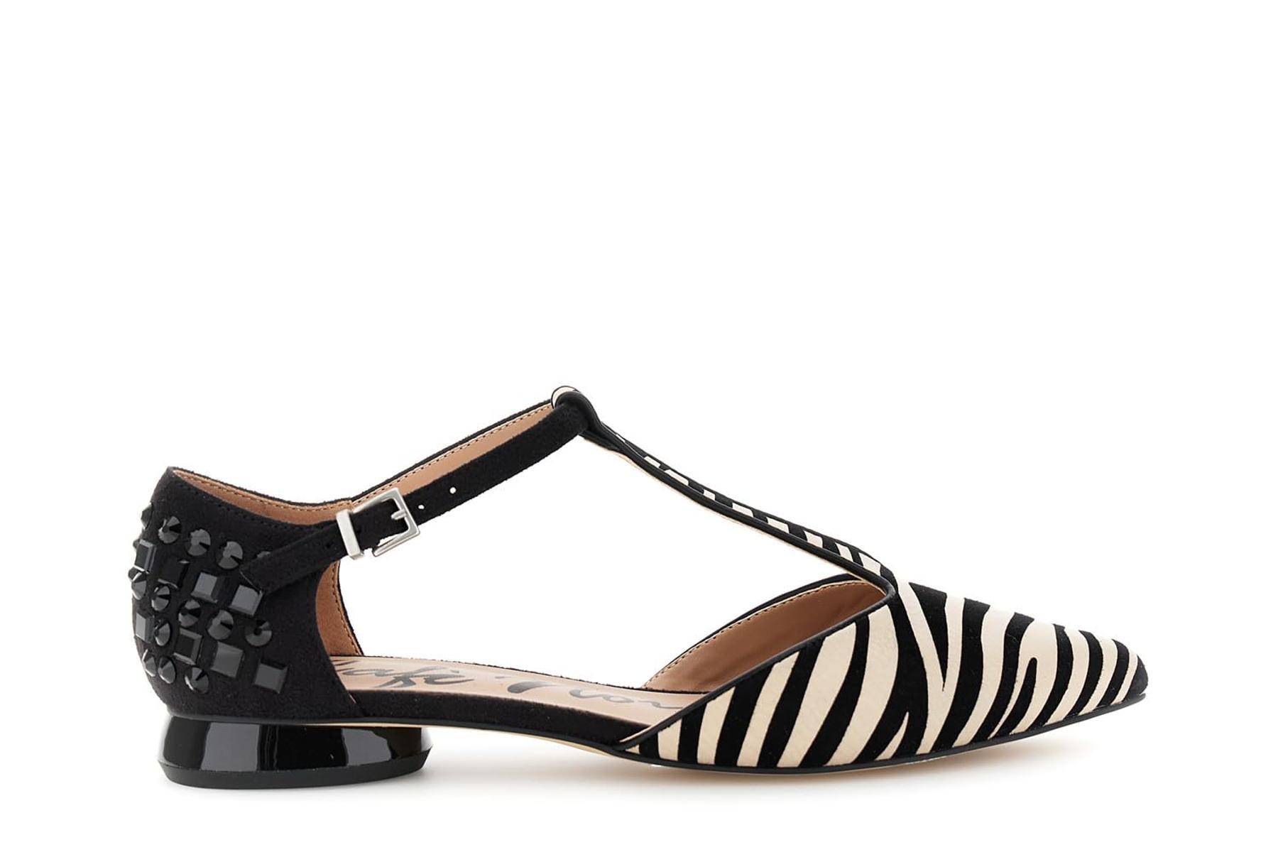 CAFèNOIR - Ballerine A t in Camoscio con Stampa Zebrata E Multistrass, da Donna, Colore-Nero