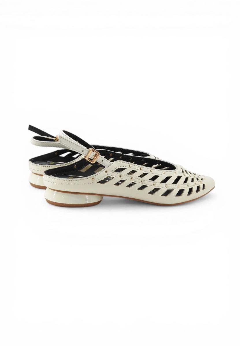 CAFèNOIR - Slingback in Nappa Traforata con Borchie E Laccino, da Donna, Colore-Bianco