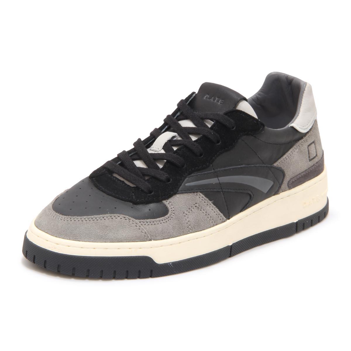 D.A.T.E. Sneakers Uomo TORNEO Pure Vintage Calf Black in Pelle Nera e Suede Grigio