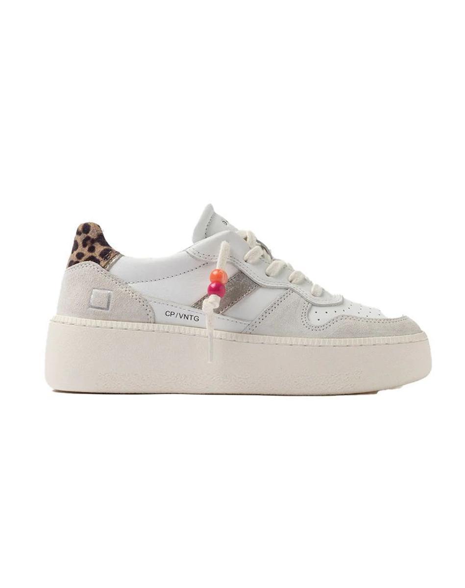 SNEAKERS DONNA COURT PLATFORM VINTAGE CALF WHITE-LEOPARD