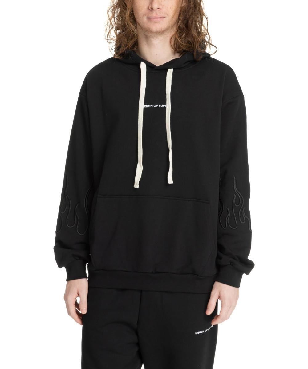 BLACK HOODIE WITH BLACK FLAMES-Nero