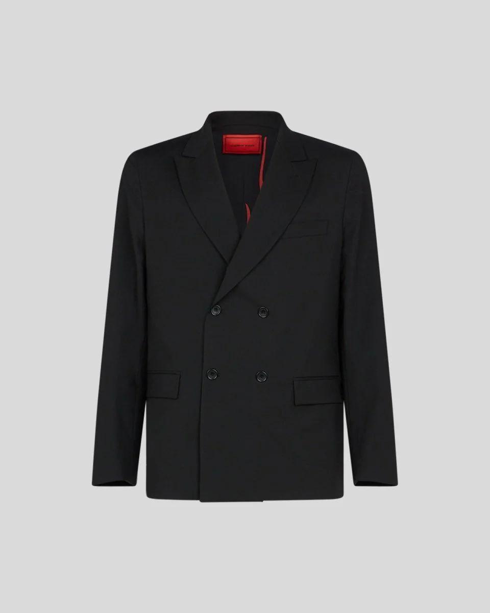 BLACK DOUBLE BREASTED JACKET WITHINTERNAL FLAMES