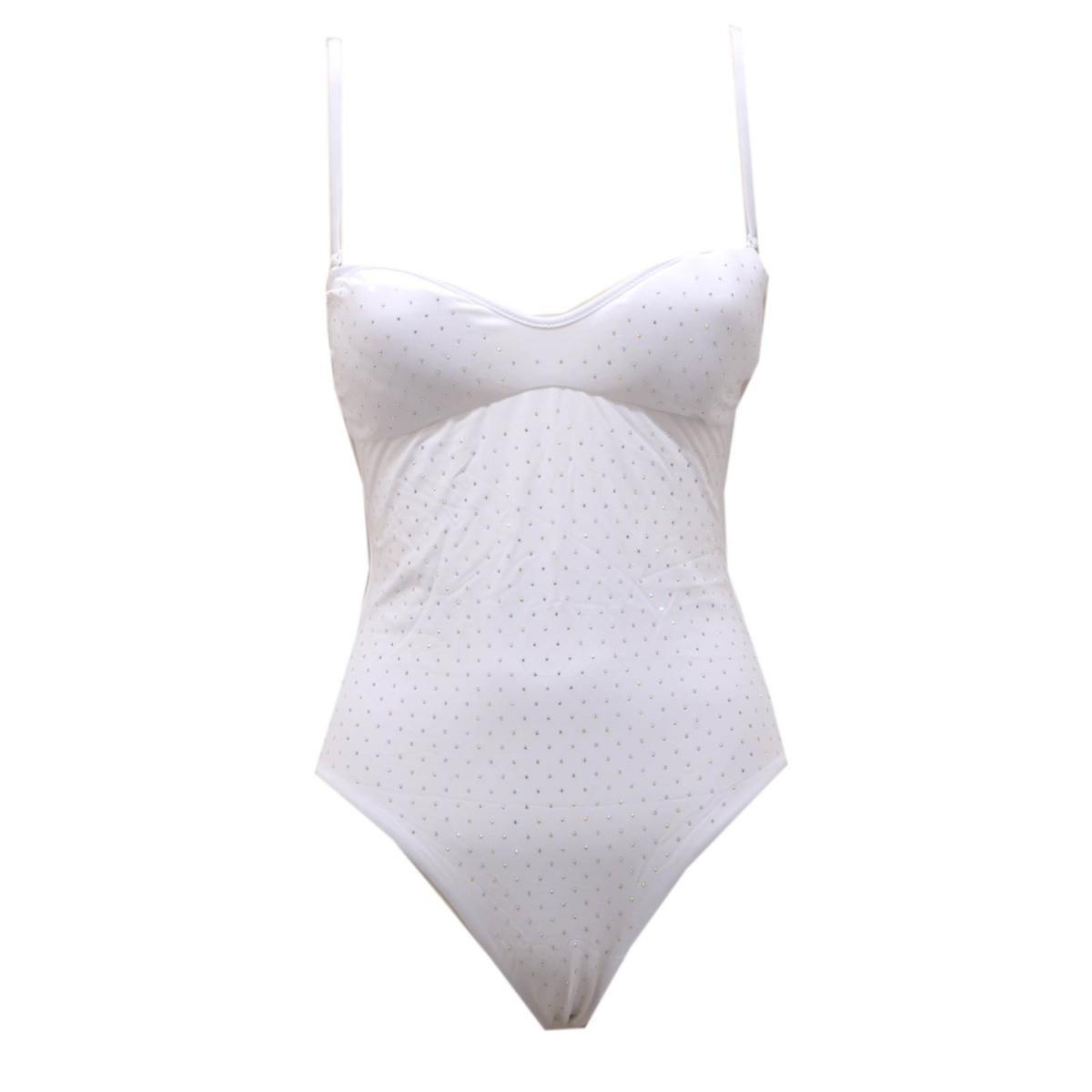 7052AH costume donna SUNDEK off white rhinestone swimsuit woman-Bianco
