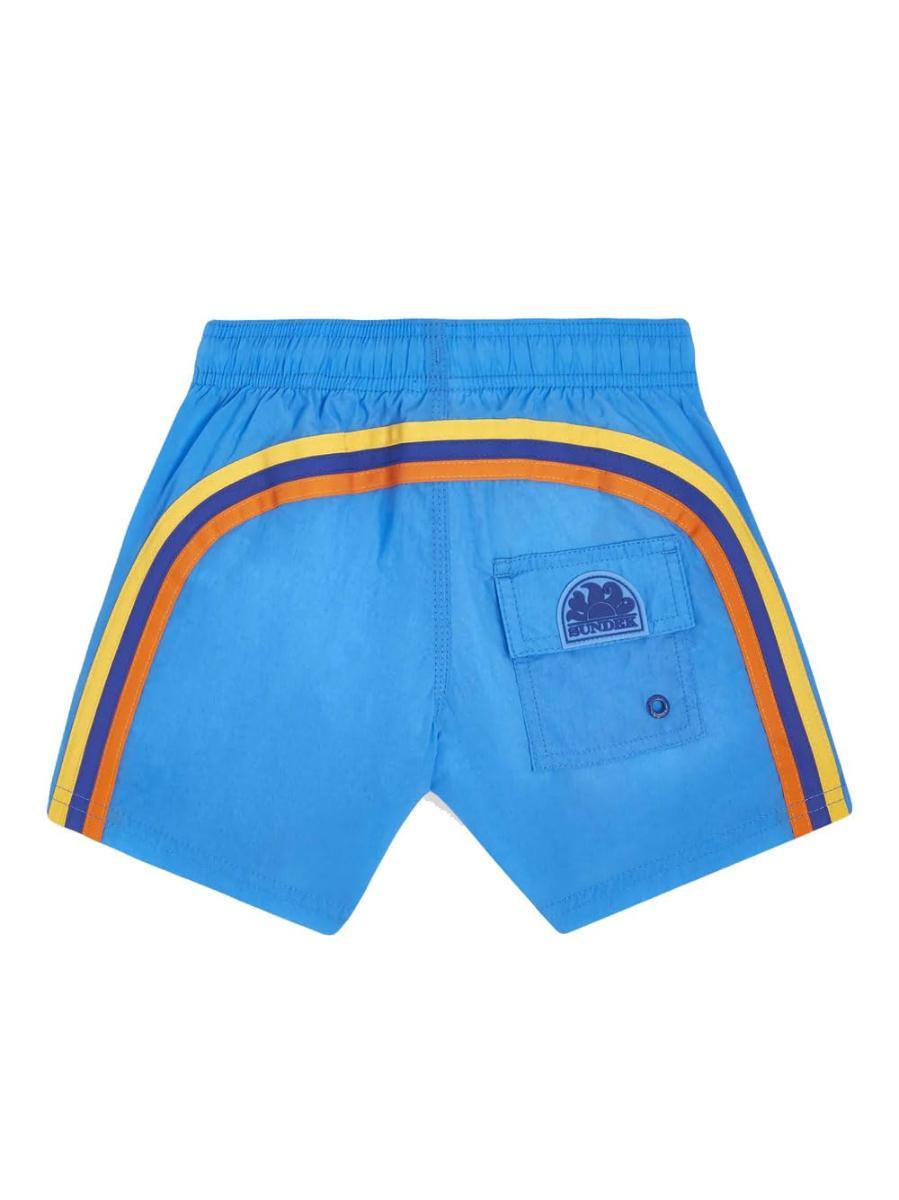 SUNDEK Costume Uomo M504BDN5100 Bluebottle Azzurro Corto Arcobaleno Tasche Coulisse Logo Crinkled PE23-Blu