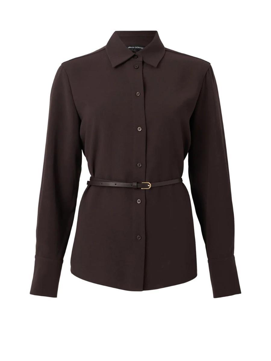Armani Exchange Camicia Donna Button Up con Cintura-Marrone