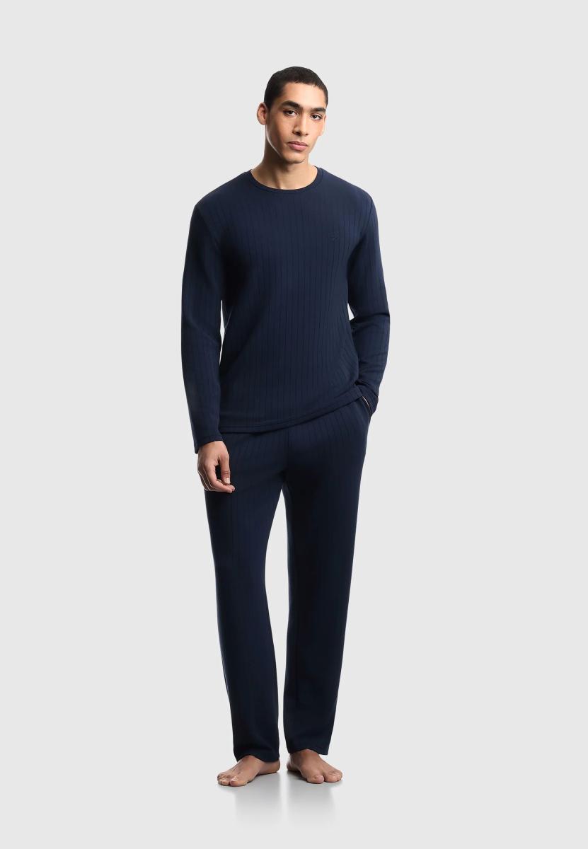 EMPORIO ARMANI Pigiama Uomo Lungo Morbido Modal Gessato EM000613-AF25045-Blu