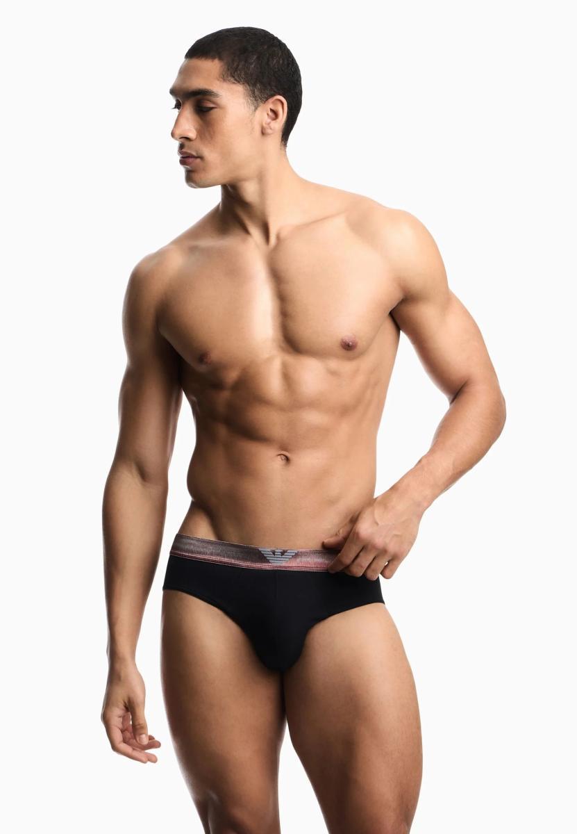 EMPORIO ARMANI 3 Slip Uomo Elastico a Vista Cotone EM000258-AF25020-Nero