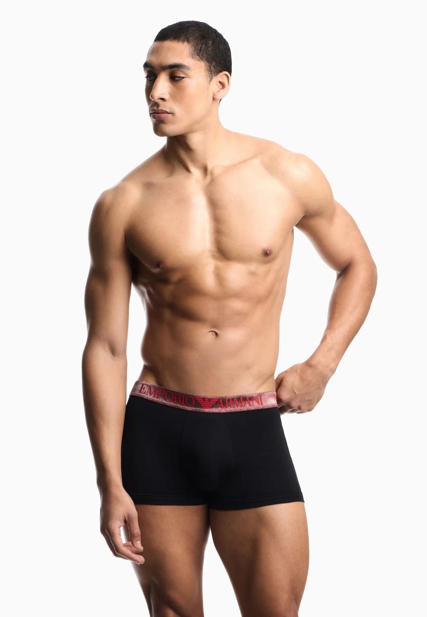 EMPORIO ARMANI 3 Boxer Uomo Trunk Elastico a Vista Cotone EM000259-AF25020-Nero