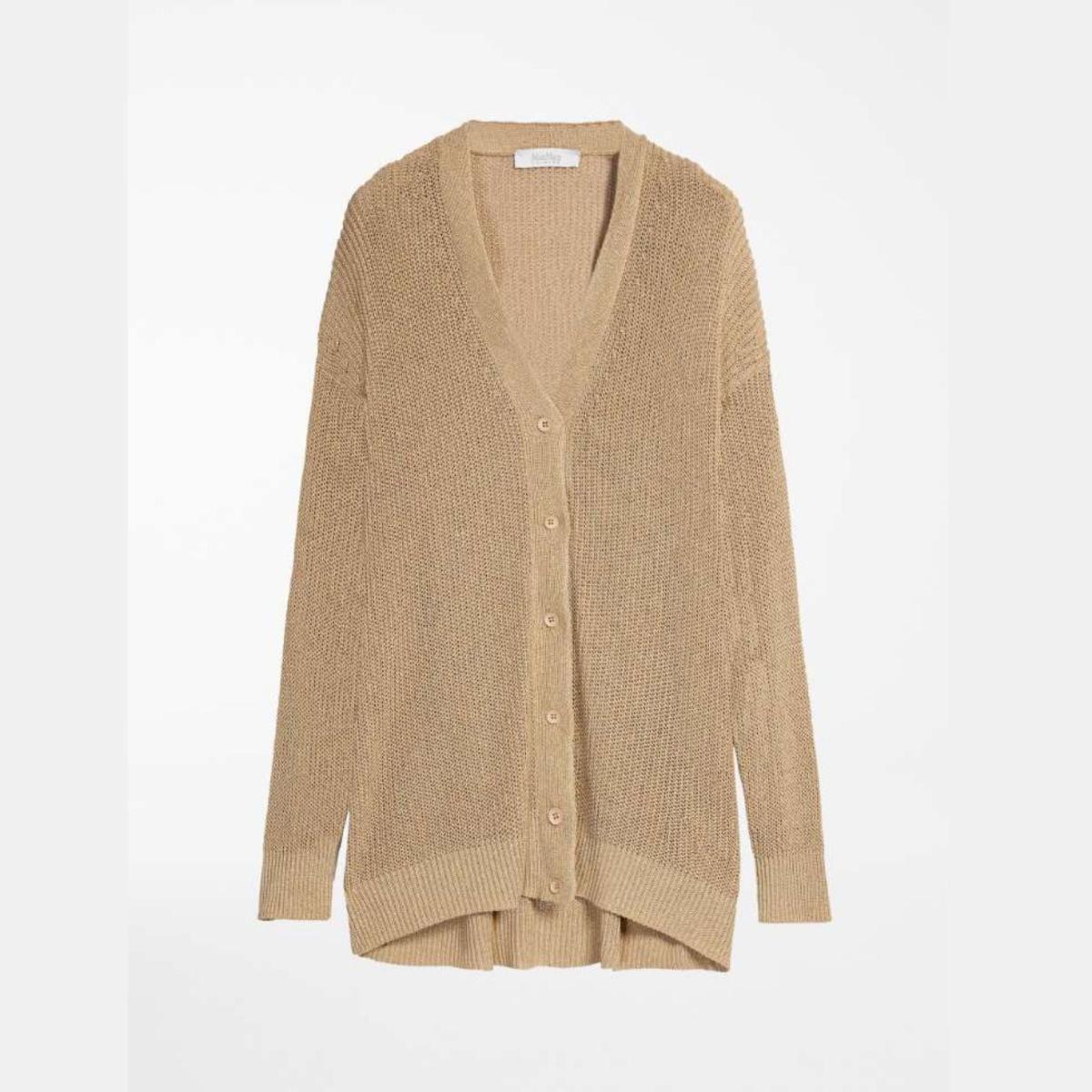 Cardigan Donna in tinta unita con scollo a V-Marrone