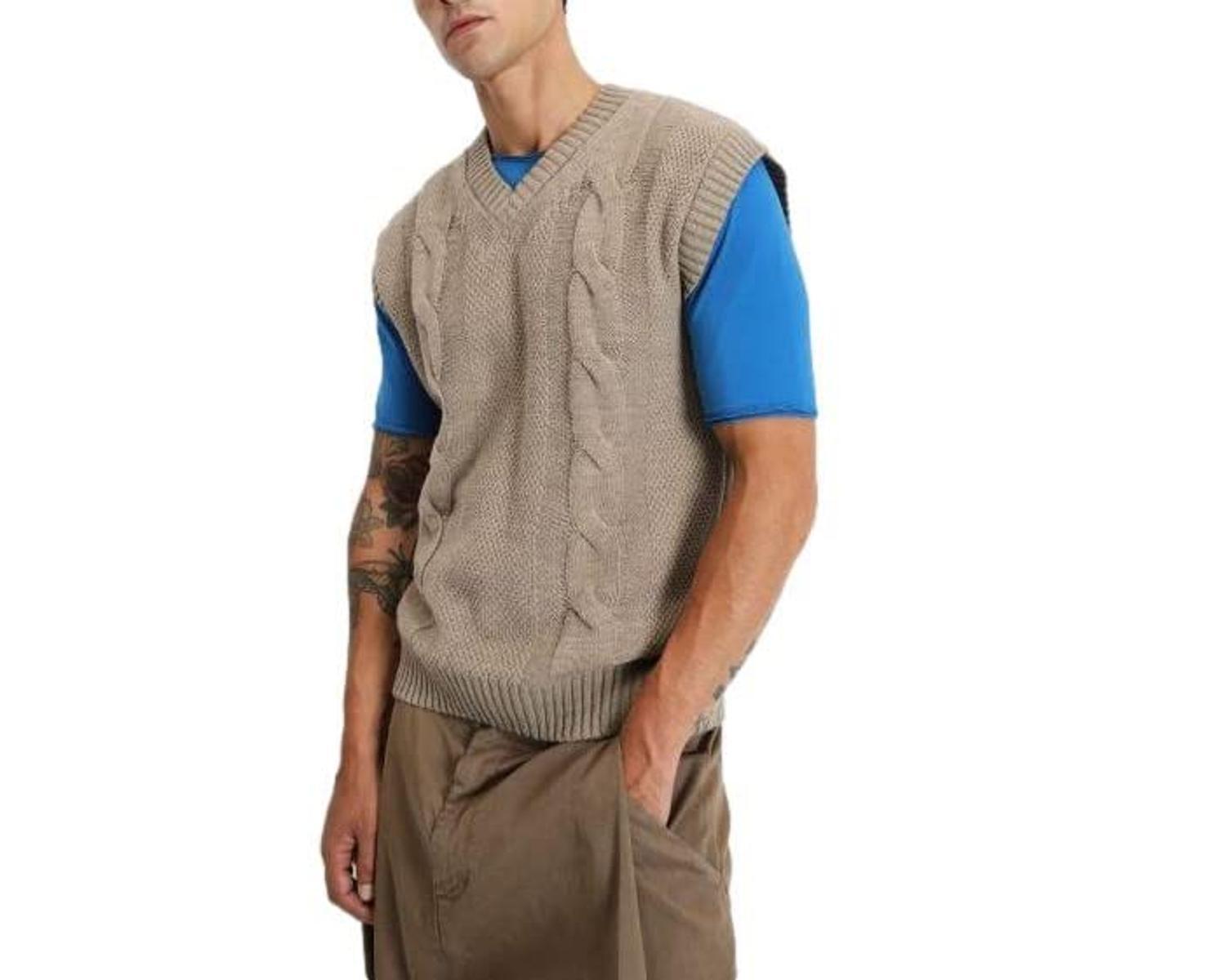 Imperial 6202AR maglione smanicato uomo man wool blend sleeveless sweater-Beige