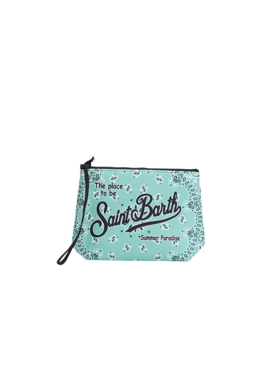 MC2 SAINT BARTH Pochette Aline Unisex a righe bianca e verde acqua-Verde acqua