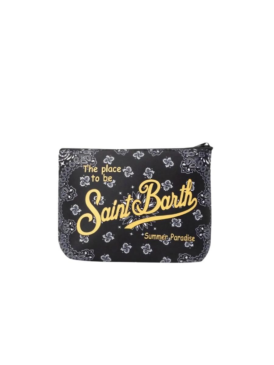 MC2 SAINT BARTH Pochette Aline Unisex a righe bianca e verde acqua-Nero