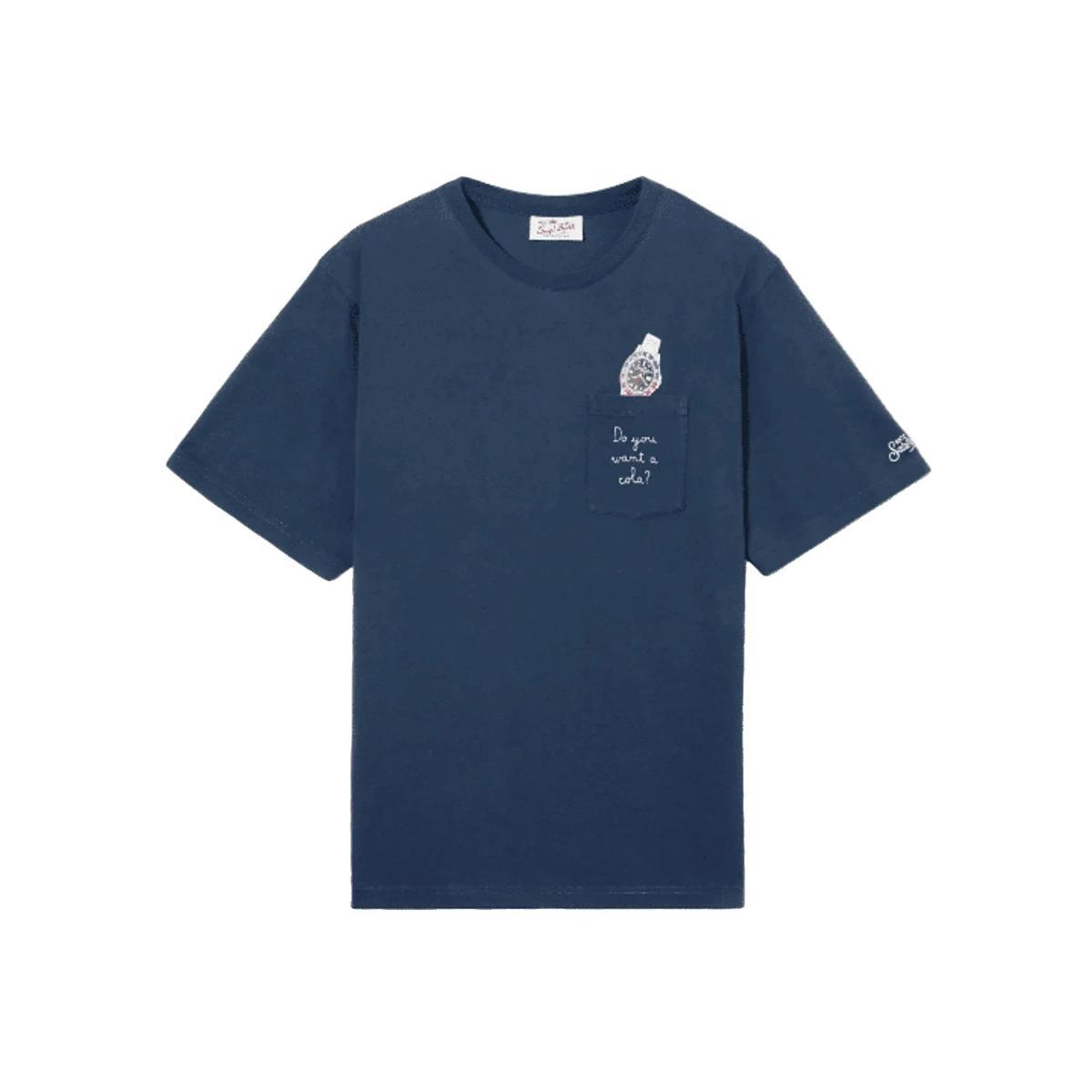 SAINT BARTH T-shirt Austin blu con ricamo orologio