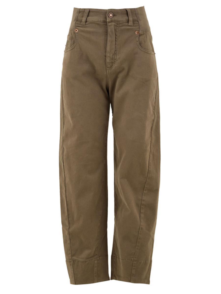 Pantalone in cotone elasticizzato in beige da donna-Multicolore
