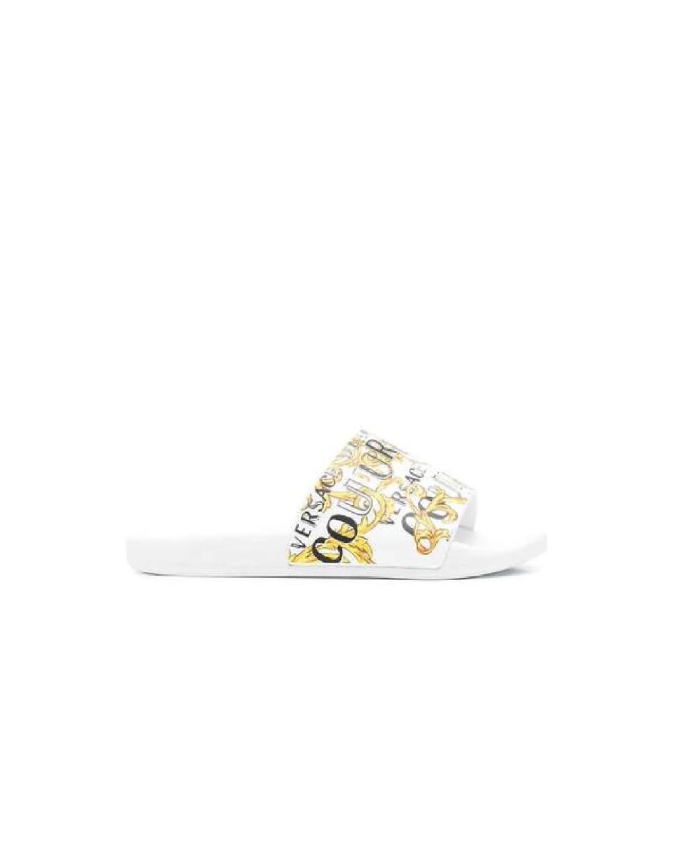 Versace Jeans Couture Ciabatte Unisex Bianche, Con Stampa Barocco