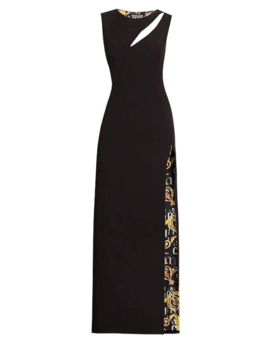 Versace Jeans Couture Abito Nero Da Donna Con Inserti In Stampa Baroque