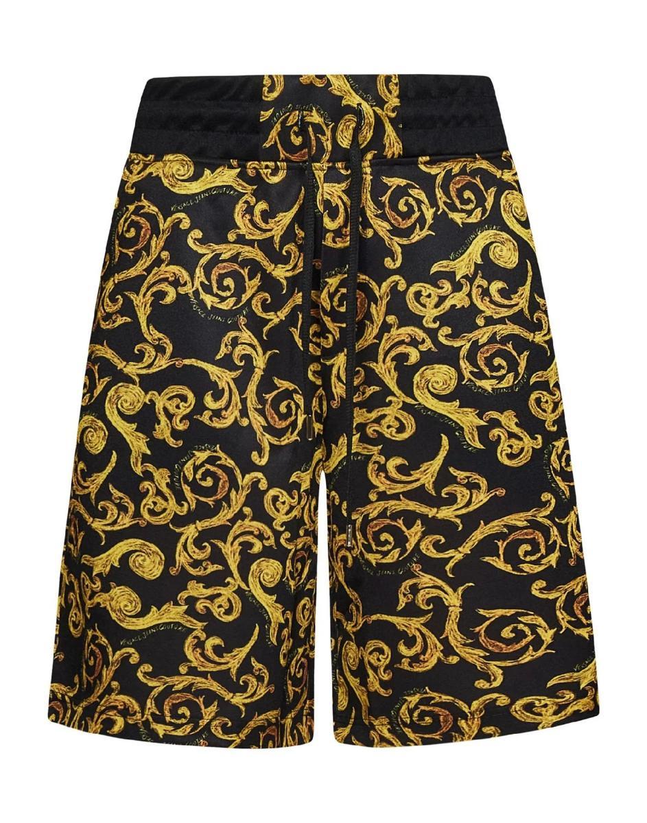 Versace Jeans Couture Pantaloncini Neri Con Stampa Couture All Over