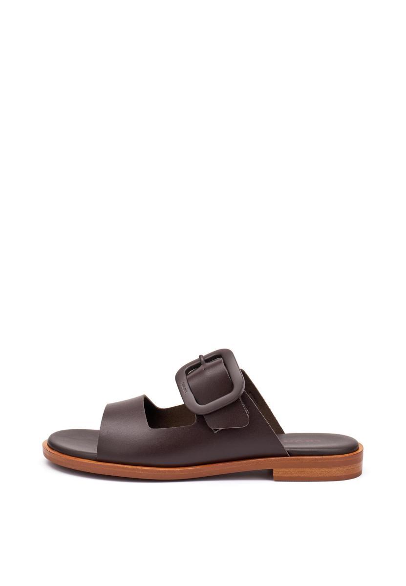 Frau - Ciabatte in Pelle con Fibbia in Tono-Marrone