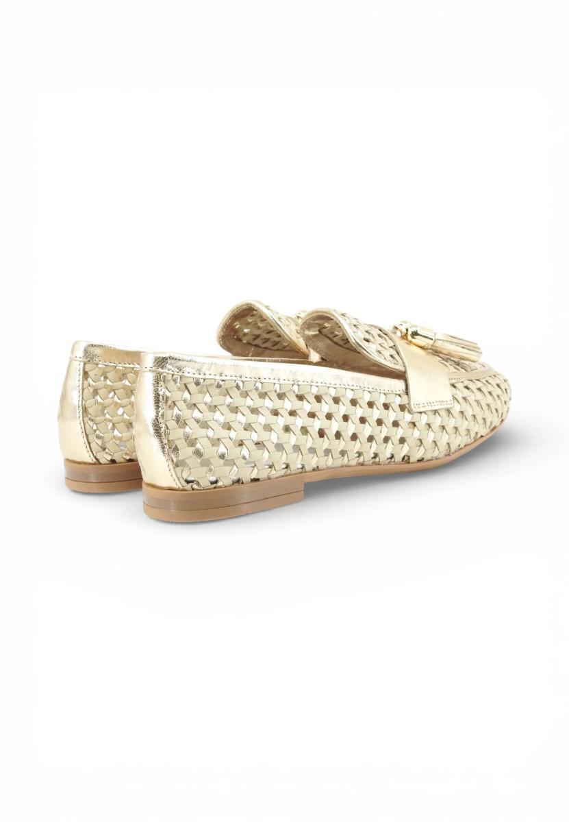 Frau - Mocassino in Pelle Laminata Intrecciata con Nappine-Oro
