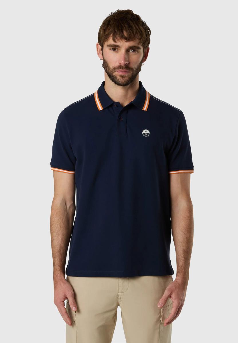 NORTH SAILS Polo Uomo in piqué di Cotone Organico con Motivo a Righe-Blu