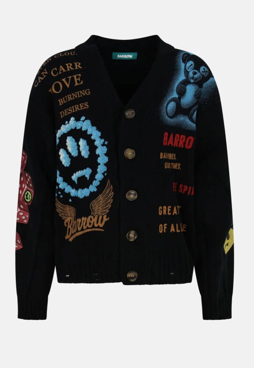 Barrow Cardigan In Misto Lana Con Stampa All Over-Nero