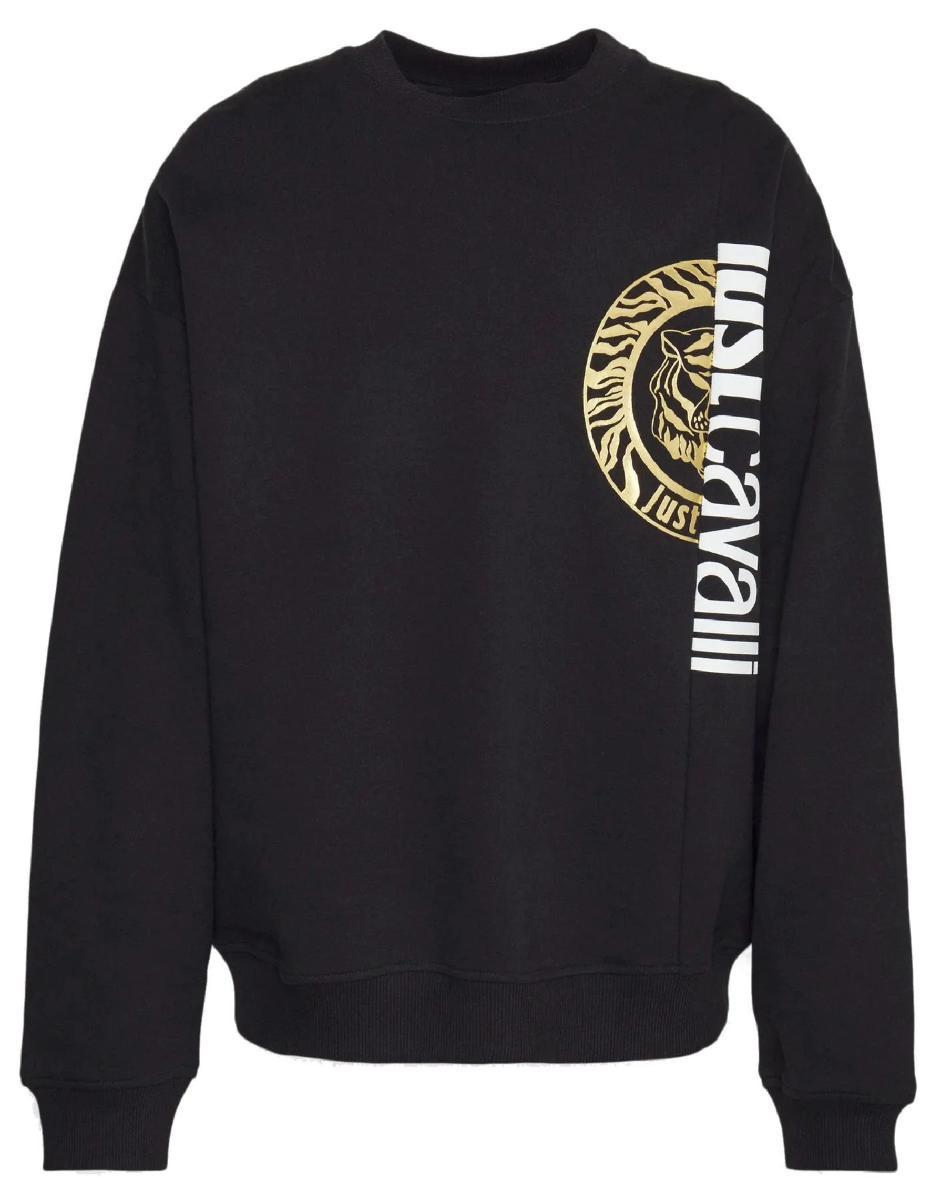 Just Cavalli Felpa Nera In Cotone Con Logo Stampato