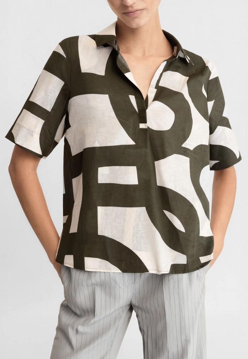 EMME MARELLA Camicia Donna Mezza Manica Lino Cotone Art. FEROCE-Militare