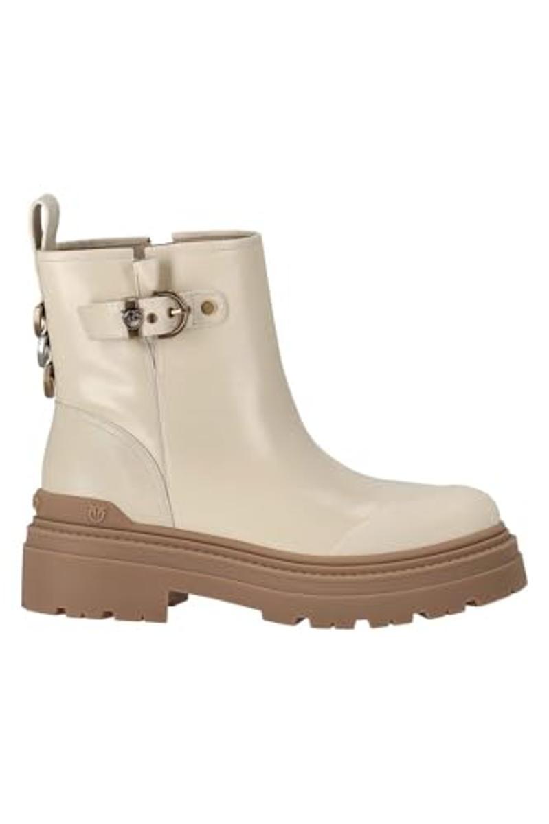 PINKO Stivaletti alla Caviglia con Zip Mia 21 Ankle Boot Donna in Pelle di Vitello SD0409P001 Colore Yogurt-Yogurt