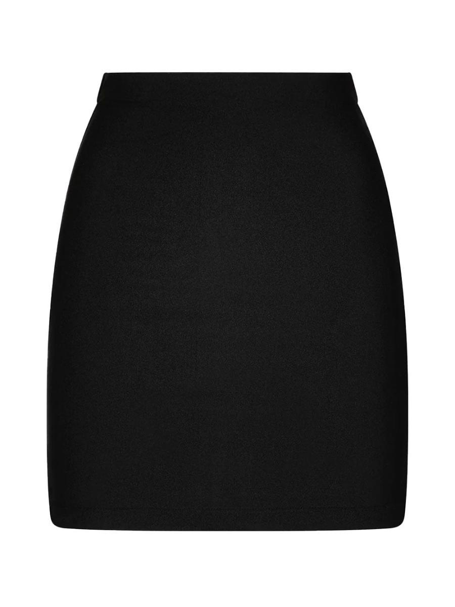 Gonna in tessuto elastico lucido nero da donna