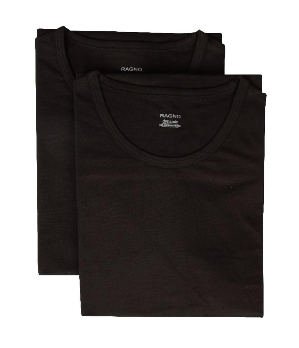 RAGNO T-Shirt Uomo Manica Corta paricollo Bordino Basso Confezione 2 Capi Eco Cotton Elasticizzato Bipack Articolo 611477-Nero