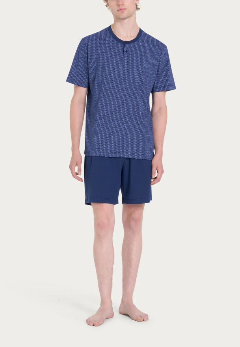 RAGNO Pigiama Uomo Corto Maglia Mezza Manica Collo Serafino Davanti in Maglina di Cotone Articolo U888ND-Blu