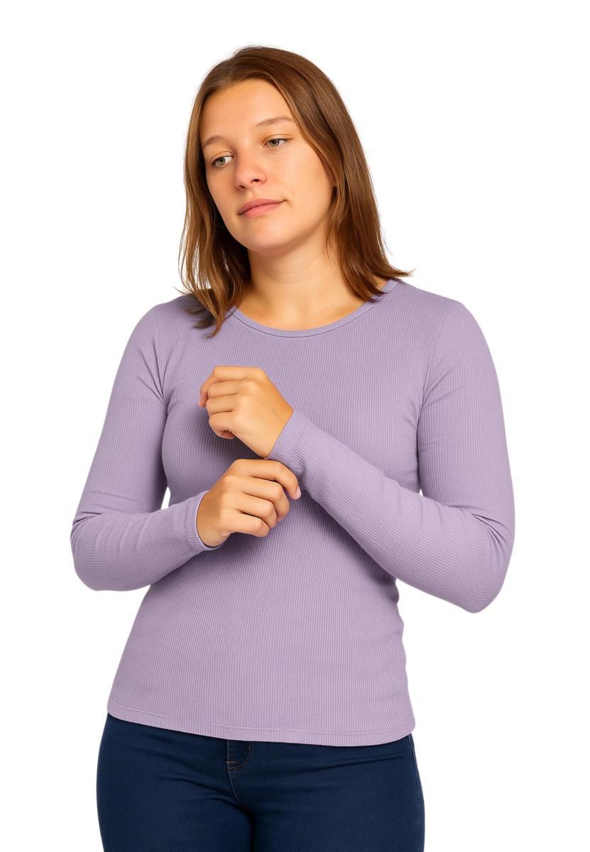 RAGNO Maglia Girocollo Donna Manica Lunga in Caldo Cotone Biologico Caldo e soffice Articolo D274AB BIO ML Giro-Lilla