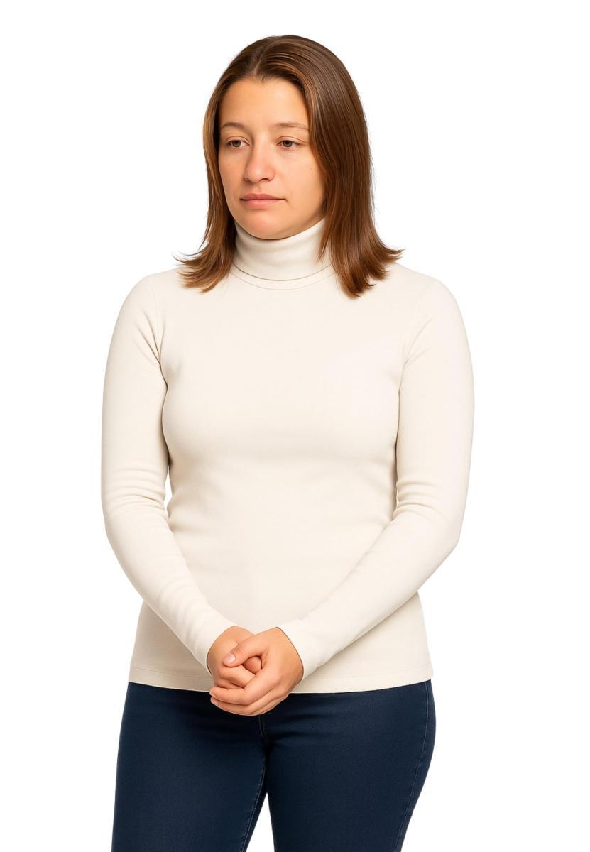 RAGNO Lupetto Mezzo Collo Donna Maglia Manica Lunga Caldo Cotone Articolo 07452K-Crema