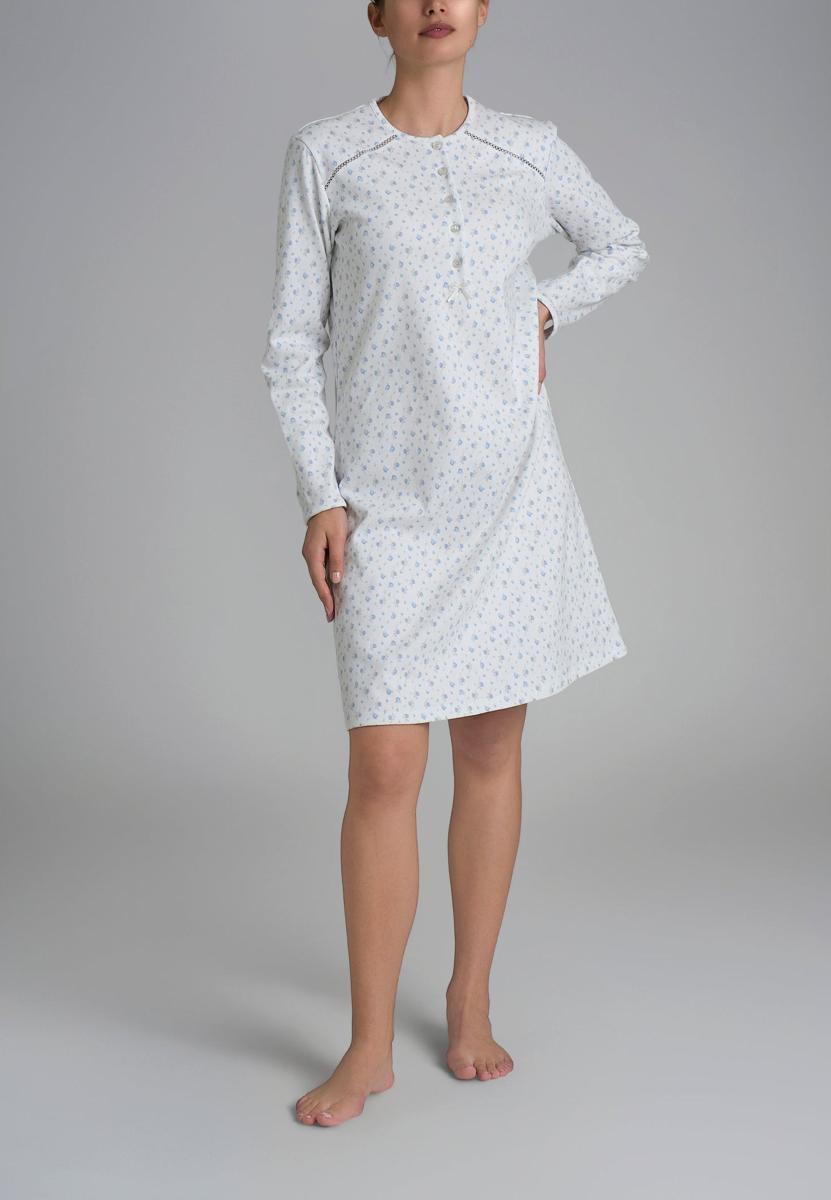 RAGNO Camicia da Notte Donna Lunga Cotone Felpato Art. DR63NK-Azzurro